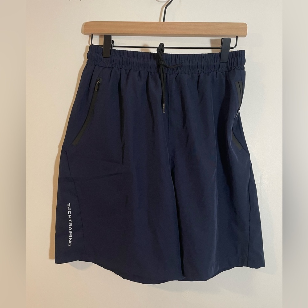 3 Pair Tech Training Athletic Shorts Zip Pockets Drawstring Waist Size Med NWOT